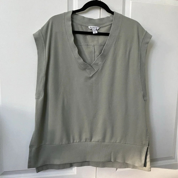 Athleta Retroterry V-Neck Sweatshirt Tee Sleeveless Fern Green Women XL Neutral - Picture 5 of 7